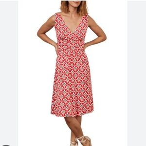 Boden Effie Red Orange Palm Print Faux Wrap Ruched Jersey Knit Dress - 8 R